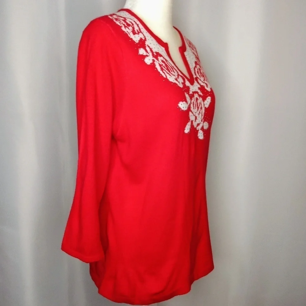 CATHY DANIELS Red Sweater Sz L